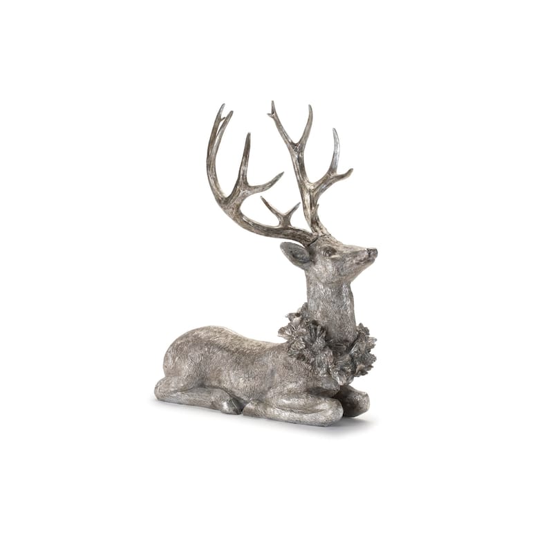 Festive Deer Figurines Set of 2 with Holly Wreaths for Christmas Display