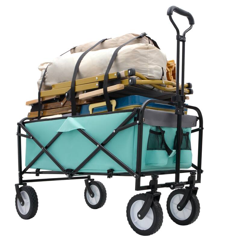 Collapsible Folding Wagon Cart with 360-Degree Swivel Wheels, Heavy-Duty Frame, Unique Strapping System, and Two-Tone Design