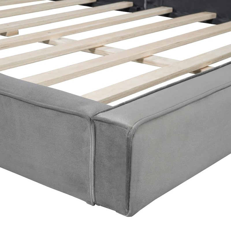 Queen Size Velvet Fabric Upholstered Platform Bed