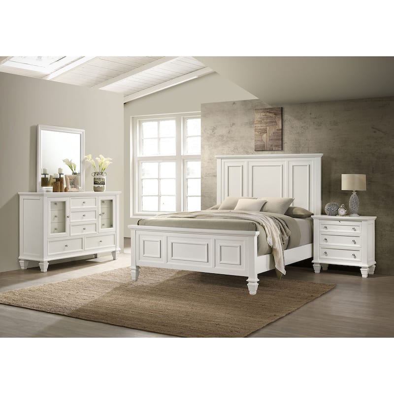 Sandy Beach Panel Black 4-Piece Bedroom Set - Cream White - Queen
