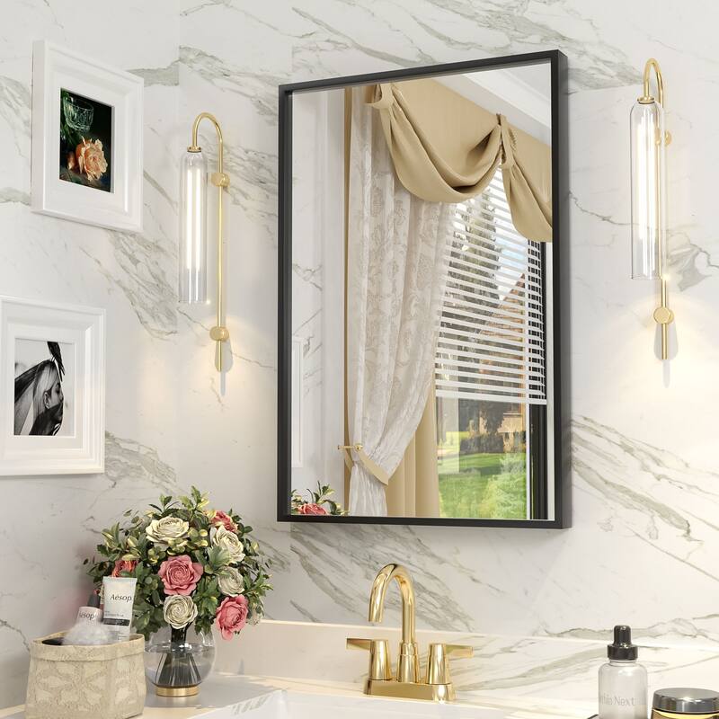 Aluminum Alloy Framed French Cleat Mounted Tempered Glass Wall Vanity Mirror