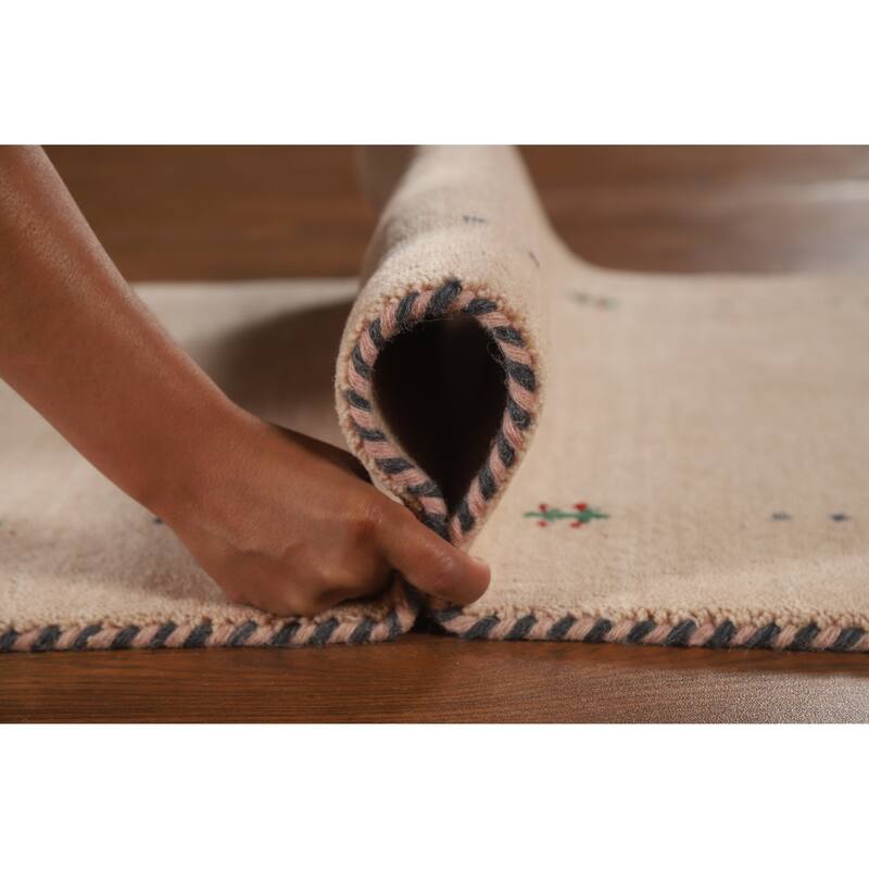 Hand Knotted Oriental 100% Wool Carpet Tribal Animal Pictorial Peach Gabbeh Runner Rug - 4' 9'' X 2' 3''