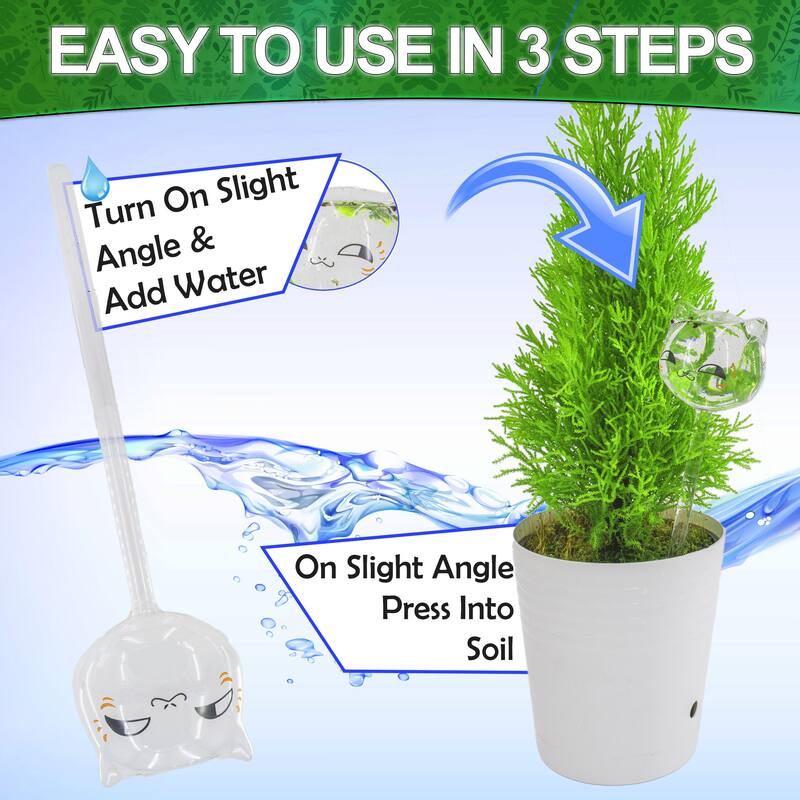 Aqua Glass Plant Watering Cat Globes - Automatic Self Watering Drip Irrigation Ideal for Vacation Plant Care