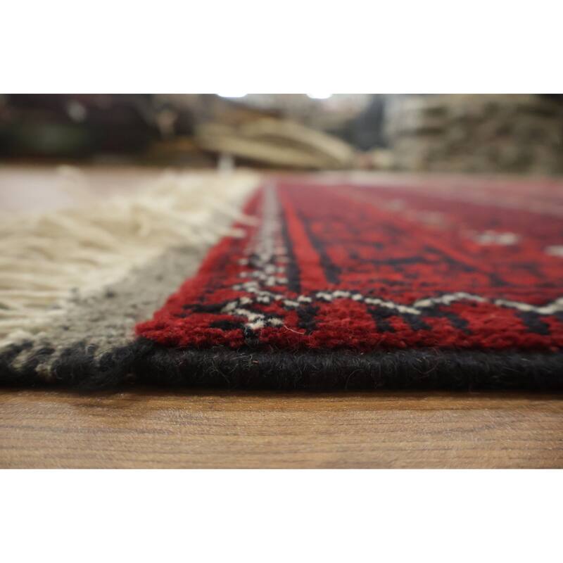 Hand Knotted Oriental 100% Wool Carpet Traditional Geometric Red Balouch Area Rug - 9' 7'' X 6' 6''