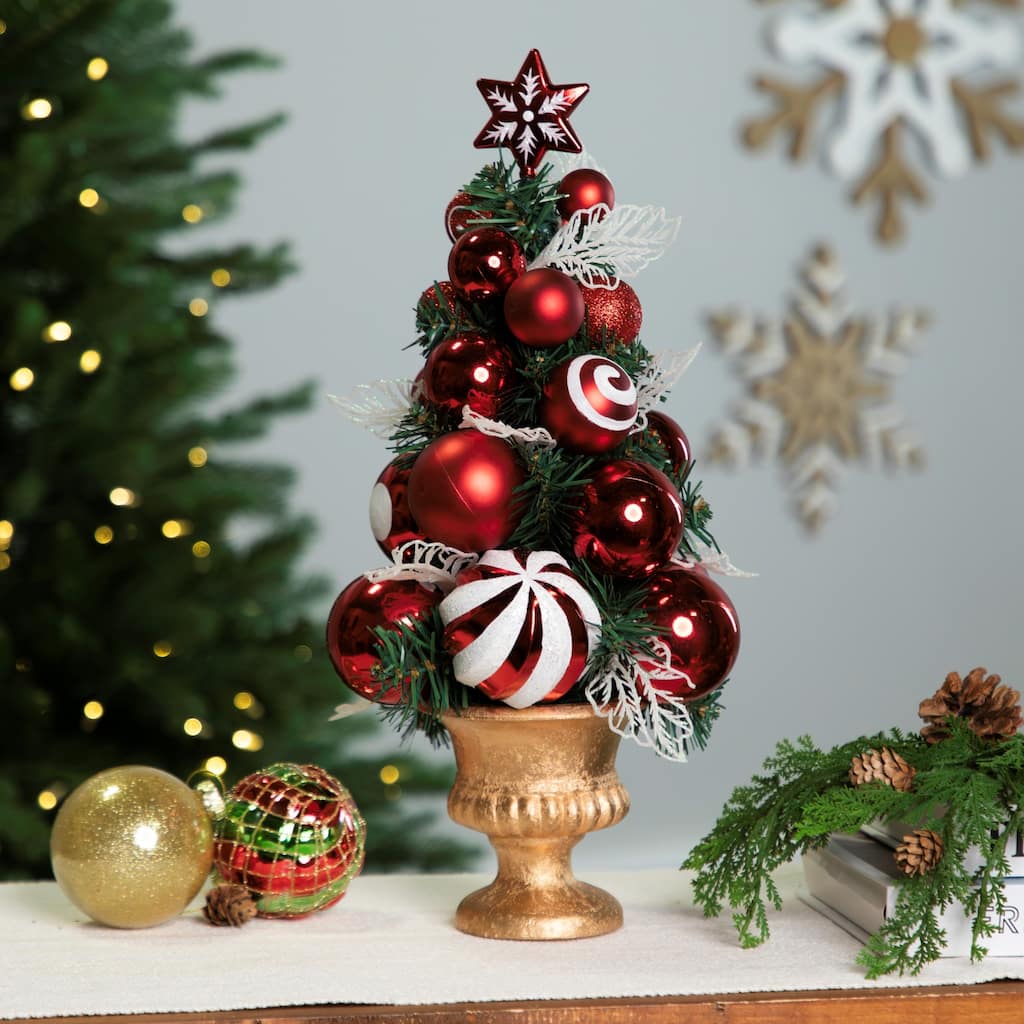 Peppermint Swirls Christmas Tabletop Potted Tree - 17" - Red and White
