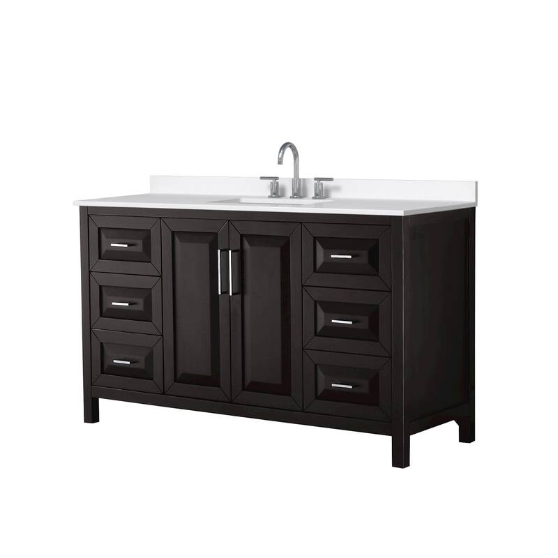 Wyndham Collection WCV252560S-QTZ-US3MXX Daria 60" Free Standing - Dark Espresso / White Quartz Top / Polished Chrome