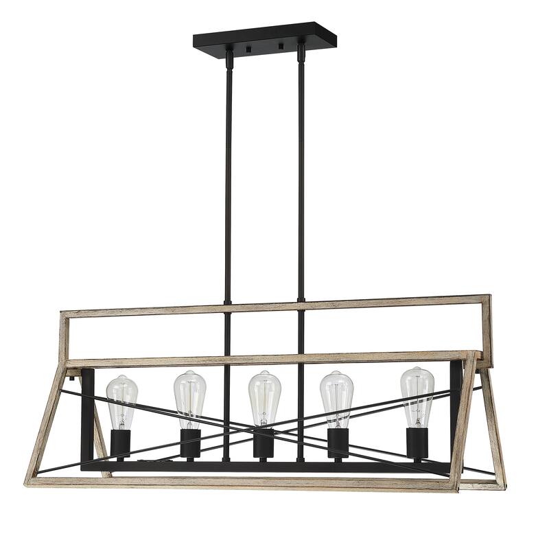 5-Light Industrial triangle cage Chandelier - Barnwood