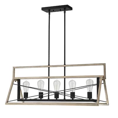 5-Light Industrial triangle cage Chandelier - Barnwood
