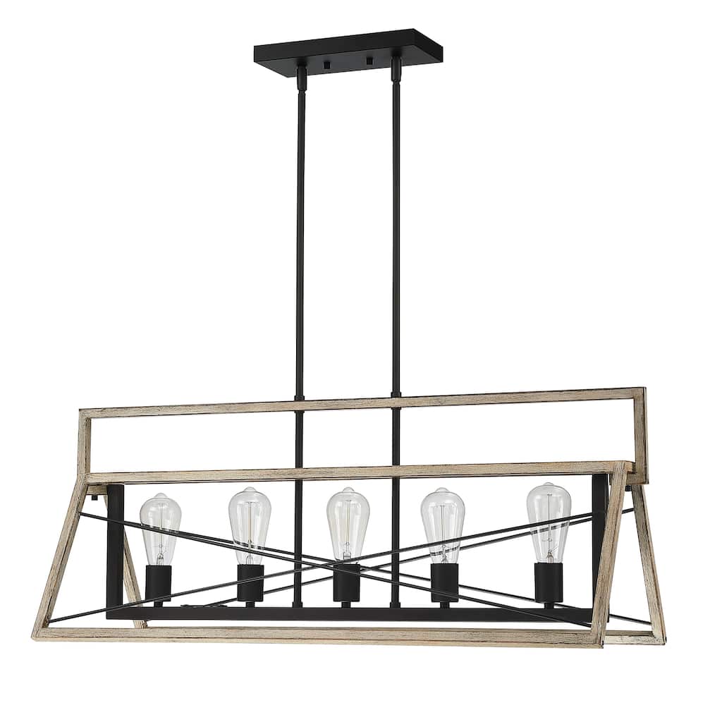 5-Light Industrial triangle cage Chandelier - Barnwood
