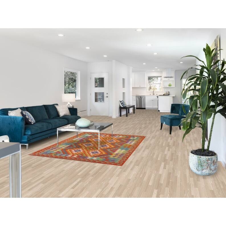 Hand Woven Oriental 100% Wool Carpet Southwestern Geometric Multi-Colored Kilim Area Rug - 6' 2'' X 4' 10''