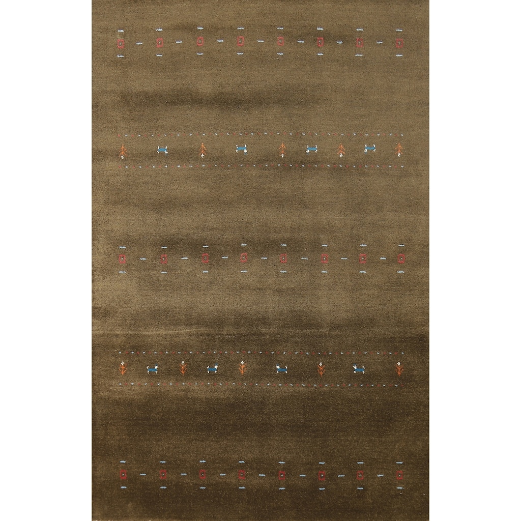 Hand Knotted Oriental 100% Wool Carpet Tribal Animal Pictorial Brown Gabbeh Area Rug - 7' 11'' X 4' 11''
