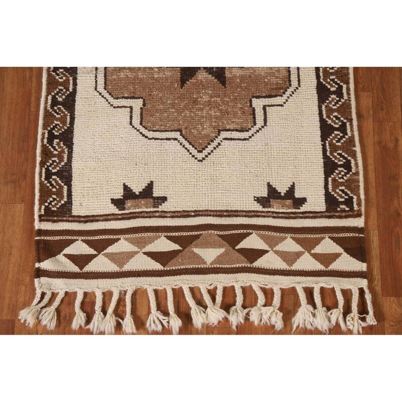 Beige Anatolian Runner Rug Hand-knotted Wool Carpet - 3'2"x 11'10"