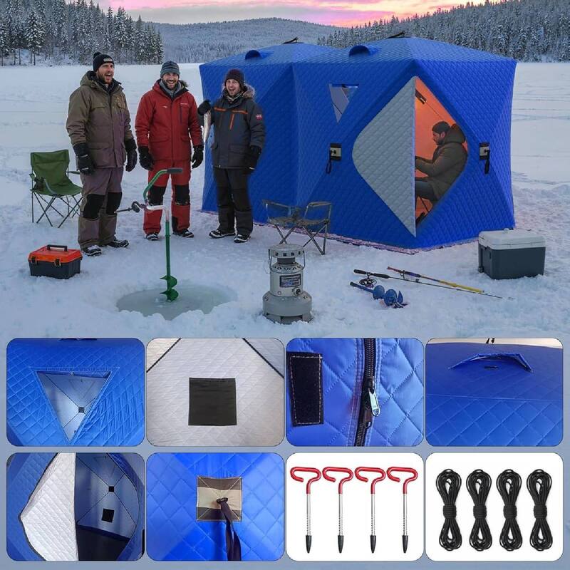Pop Up Thermal Insulated Hub Tent, Ice Fishing Shelter for 6-8 Persons