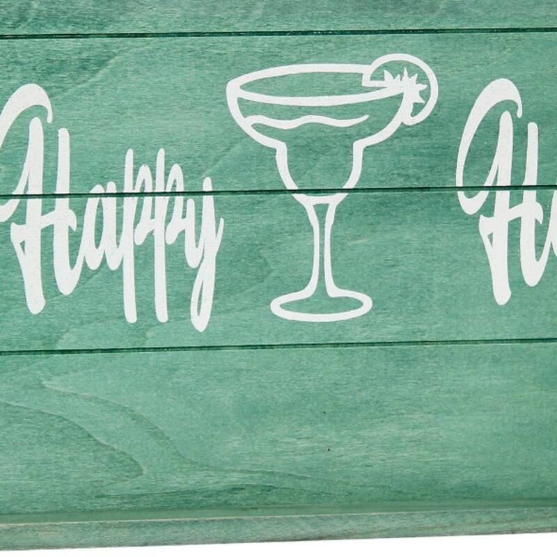 HomeRoots 16" Aqua And White Happy Hour Serving Tray With Handles - 15.50 in. x 2.25 in. x 12.00 in.