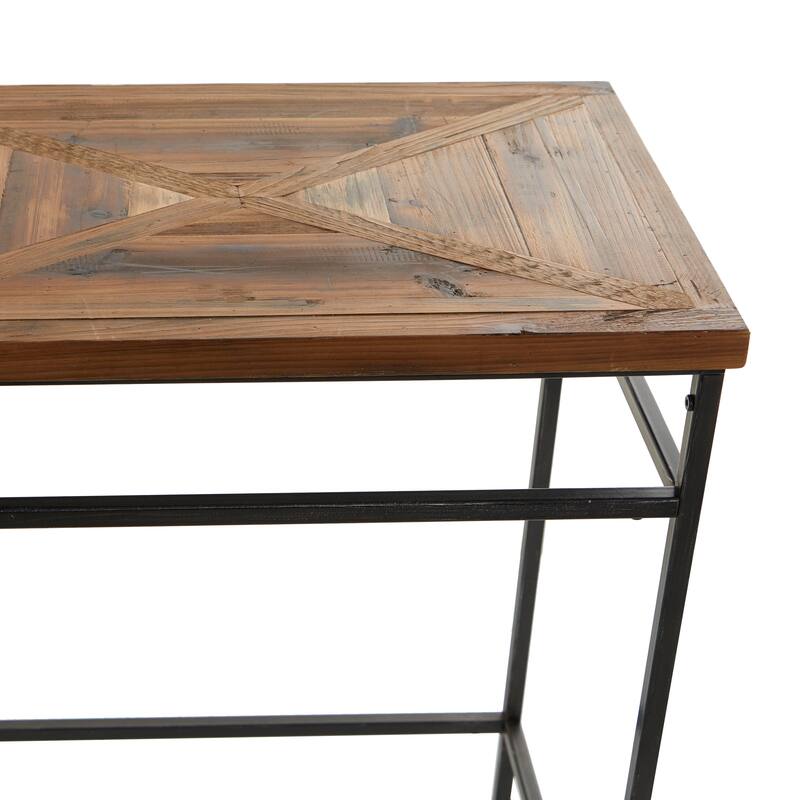 Black Metal Console Table with Brown Wood Top - 48 x 16 x 30