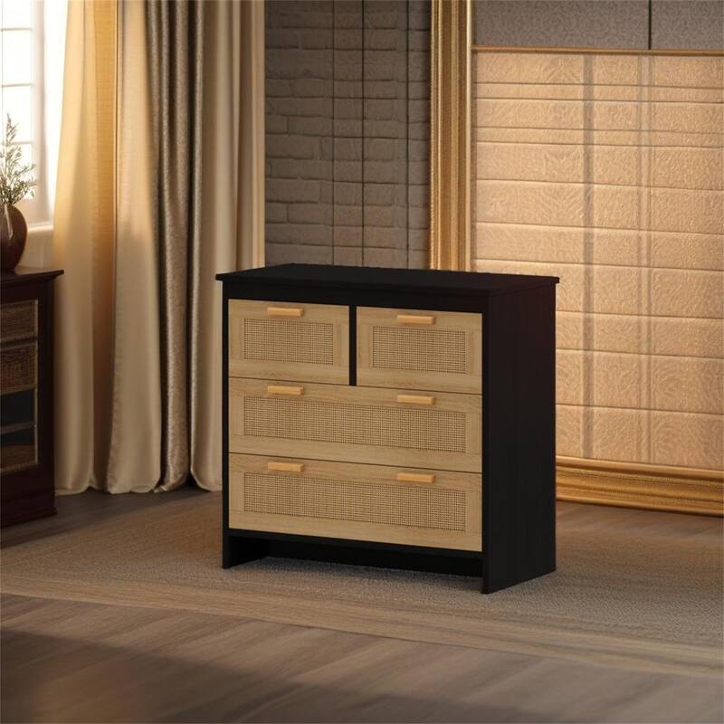 4 Drawers Rattan Cabinet - Black