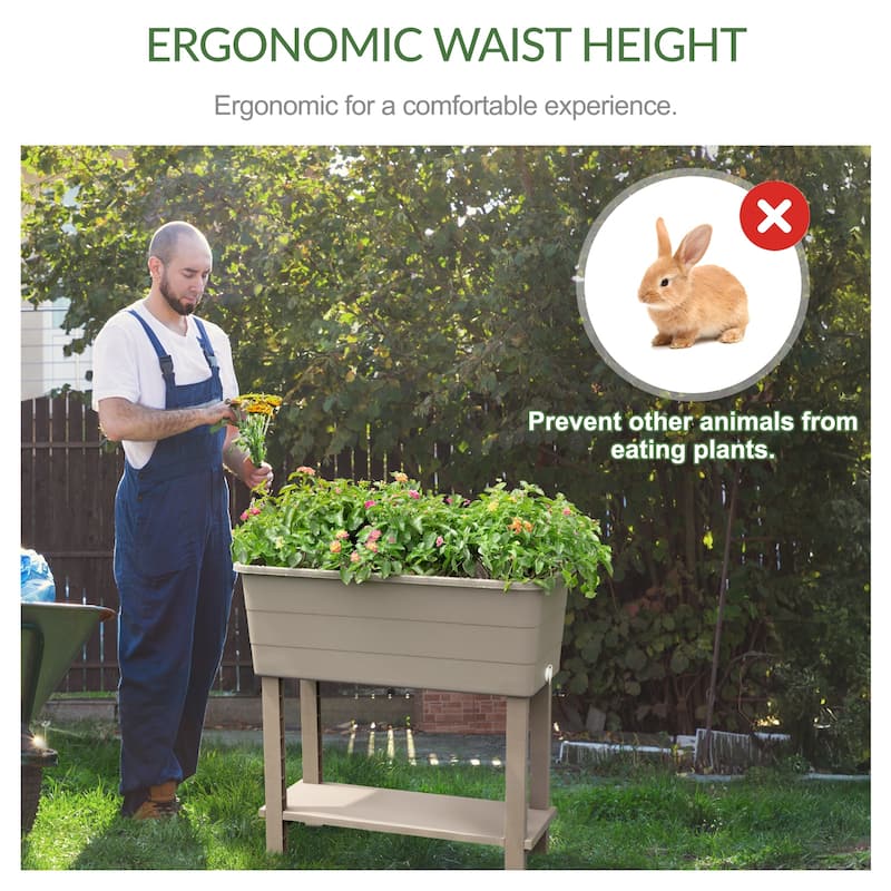 Aoodor Elevated Raised Planter Box with Legs,Storage Space,Plastic Drainage Plug & Water Level Indicator - 30"x14"