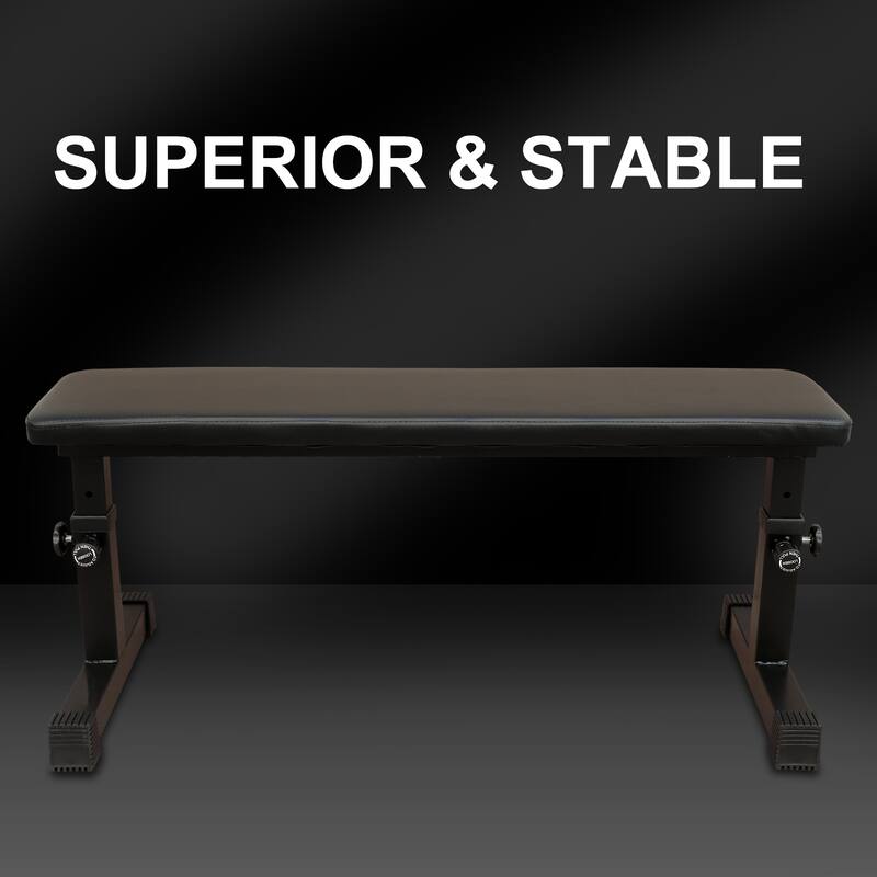 Roomfitters Flat Weight Bench for Strength Training with 5-Level Adjustable Height, Black