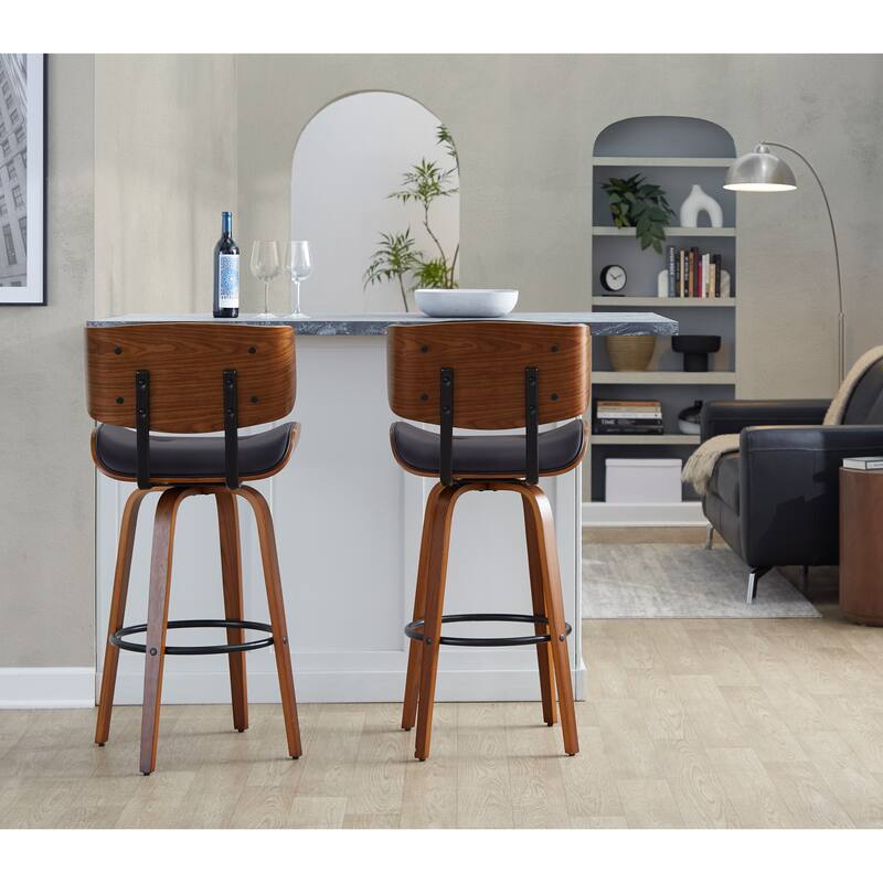 Carson Carrington Leksand 30" Fixed-Height Bar Stool with Bent Wood Legs (Set of 2)