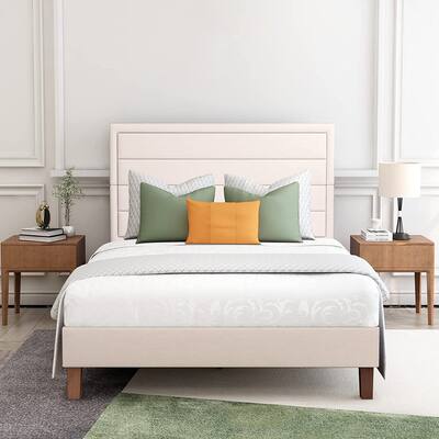 Bed Frame, Modern Upholstered Platform Bed with Headboard, Mattress Foundation with Wooden Slat Support, Tool-Free Easy Assembly