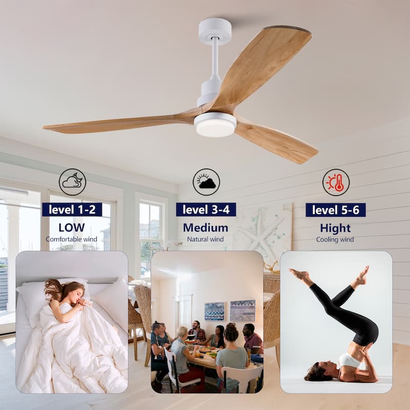 60" Modern Ceiling Fan w/ 3 Color Dimmable Remote Control Reversible DC Motor