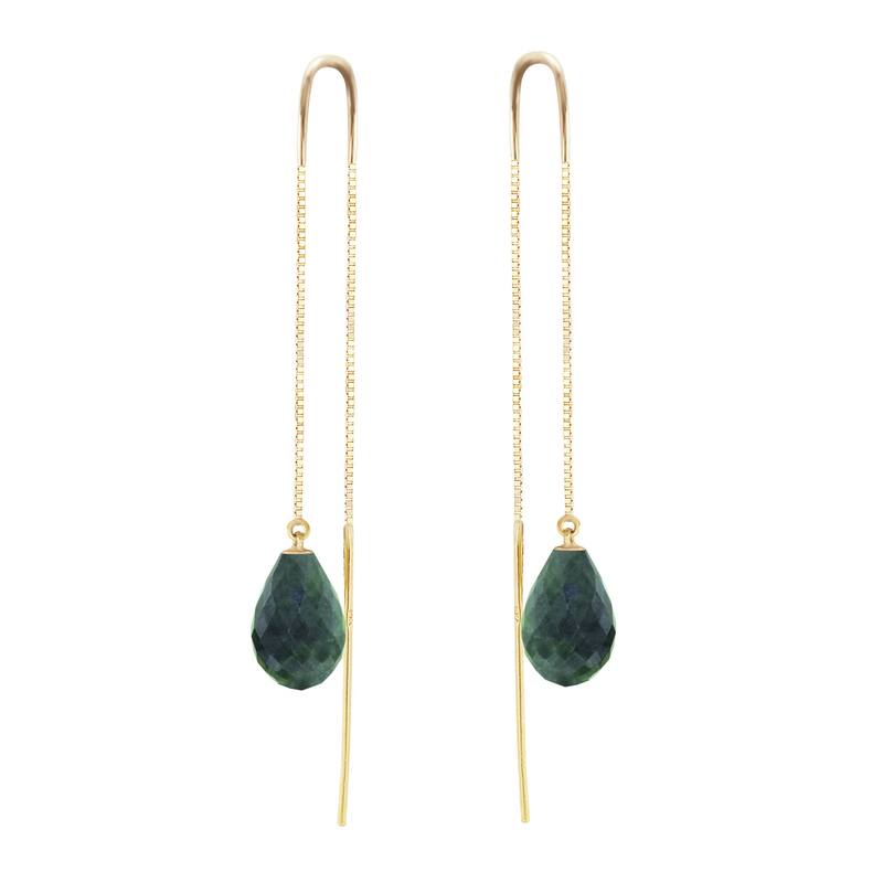 14K Solid Gold Threaded Dangles Gemstone Earrings with Emeralds