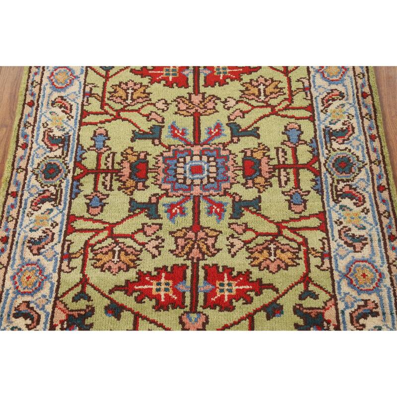 Hand Knotted Oriental 100% Wool Carpet Transitional Floral Green Oushak Area Rug - 4' 11'' X 3' 1''