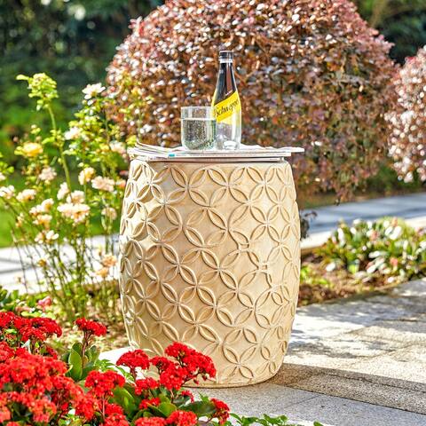Glitzhome 18"H Modern Multi-functional MGO Faux Drum Garden Stool Plant Stand Accent Table