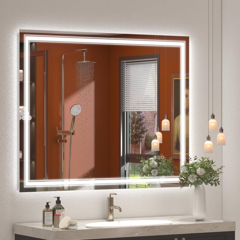 40x30 Inch Frameless LED Bathroom Mirror,Smart Mirror - White - White