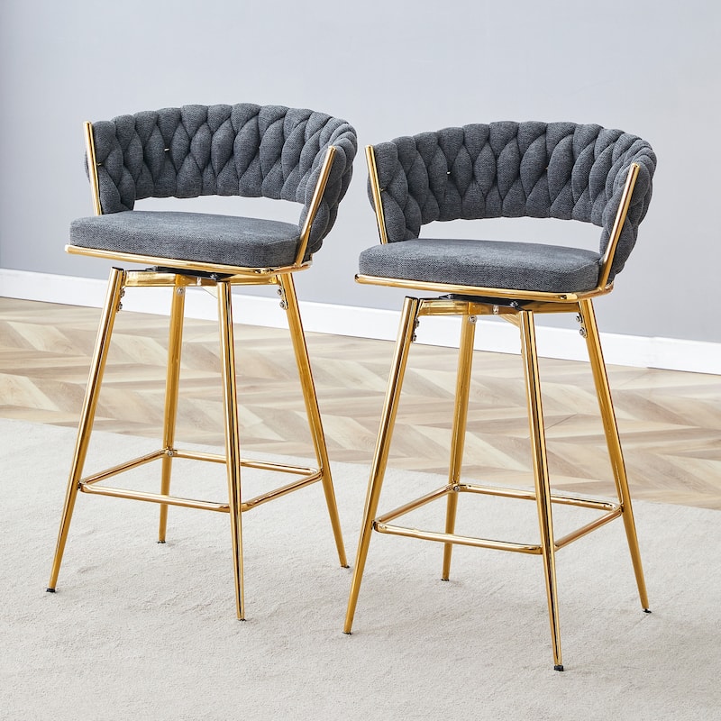 Two-Piece Rotating Swivel Chair, Cotton And Linen Soft Seat, Golden Metal Legs, Rust-Proof And Wear-Resistant