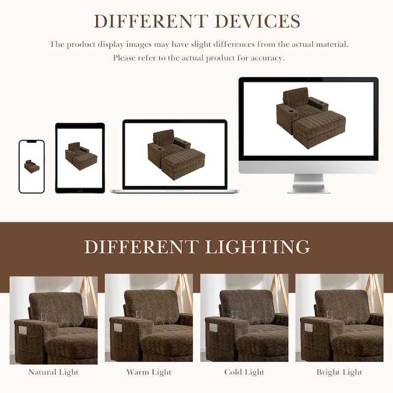 2-Piece Oversized Accent Chair & Ottoman Sets, Single Sofa Reading Couch Chaise Lounge with Storage Ottoman & Cup Holders
