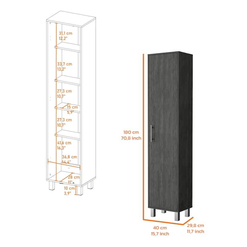 Lawen Tall Storage Cabinet, Single Door, 3 Broom Hangers