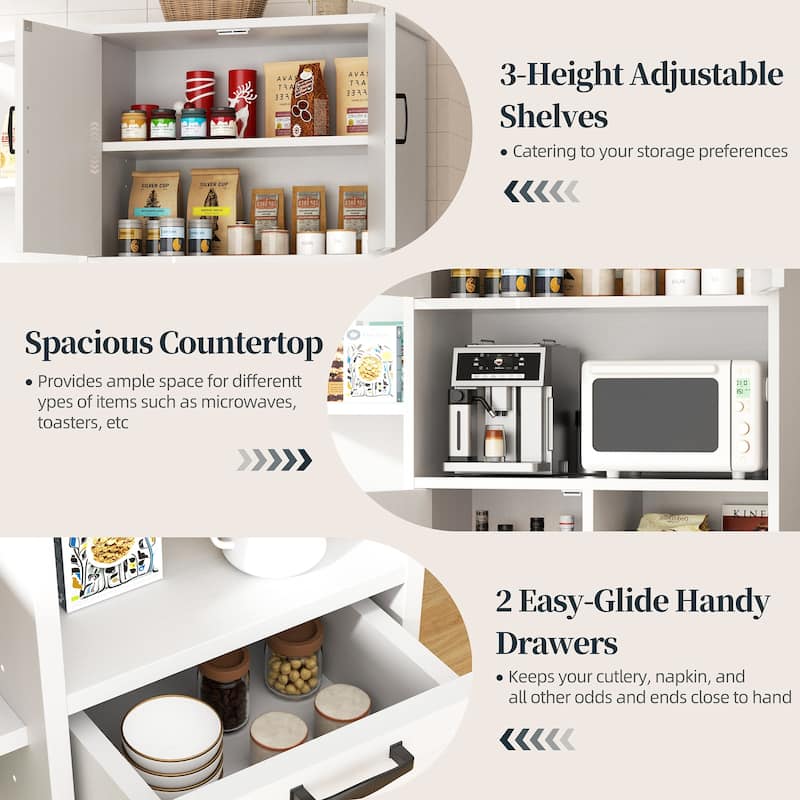 Farmhouse Style 3-Door Storage Cabinet with Adjustable Shelves – Freestanding Pantry Organizer for Kitchen, Dining Room or Bar