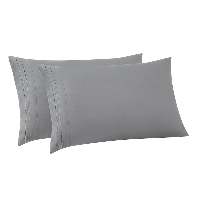 Sweet Home Collection Luxury Embroidered Ultra Soft Microfiber Pillowcases 2 Pack - Standard - Grey