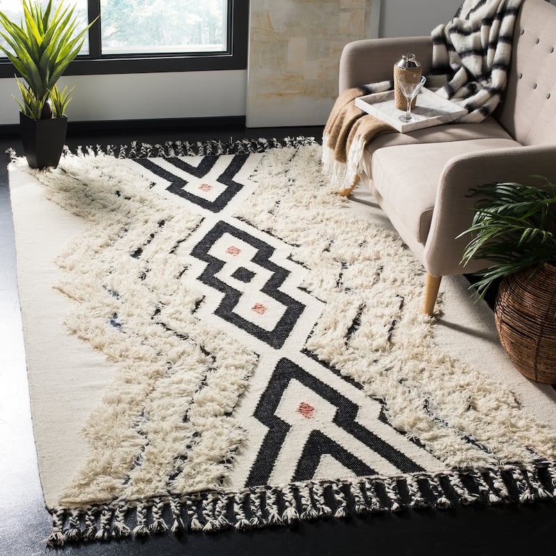 SAFAVIEH Hand-knotted Kenya Elen Southwestern Tribal Wool Rug - 7' Square - Ivory/Black Blue