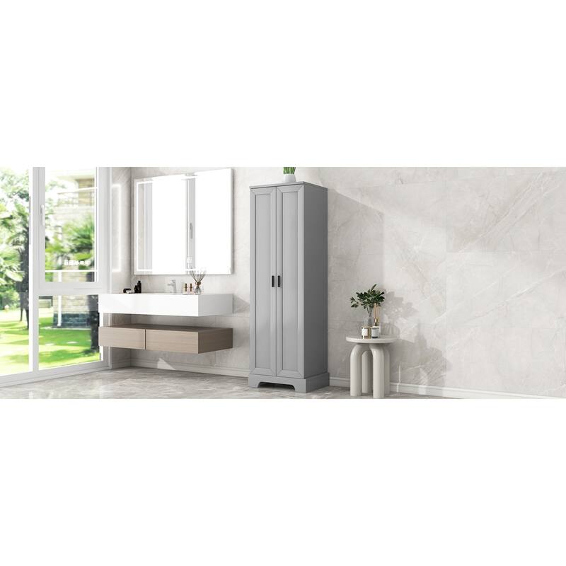 Roomfitters Tall 2-Door Storage Cabinet with 5-Tier Adjustable Shelves, Modern MDF Linen Tower for Bathroom & Office