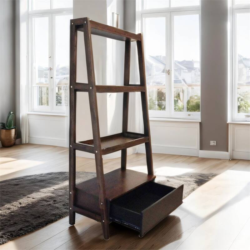 32x17x68" Ladder Shelf, Ladder Style Display Shelf - Brown