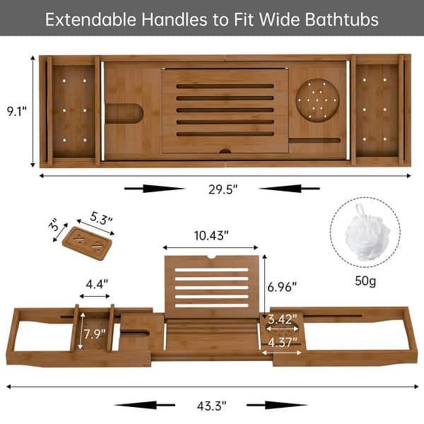 Bamboo Bathtub Tray Bath Tub Caddy with Expandable Handles Wine Glass ...