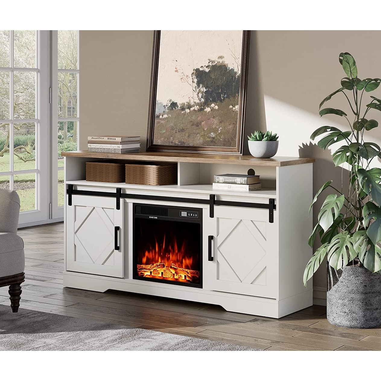 WAMPAT Fireplace TV Stand and Coffee Table Set of 2 Bed Bath