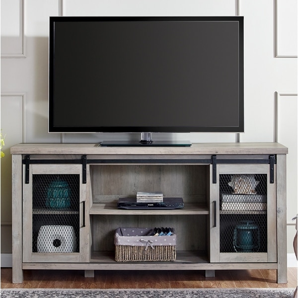 58-inch Sliding Mesh Door TV Stand Console. Opens flyout.