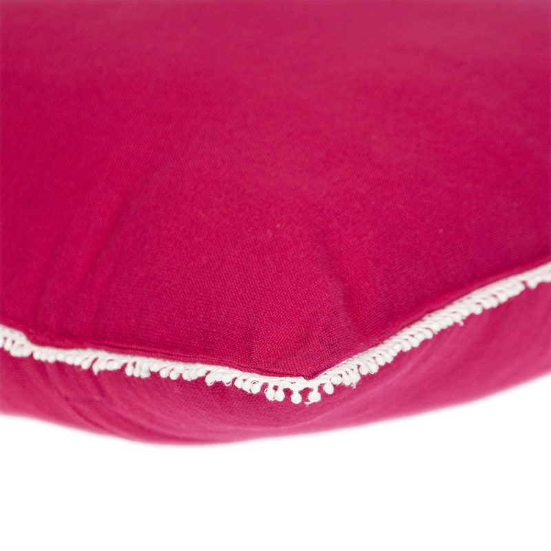 Square Cotton Throw Pillow with Fringed Edges - 20" - Pink