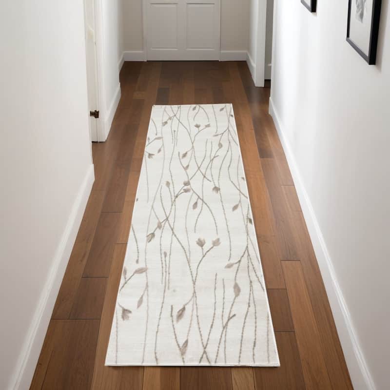 Lupic Power Loomed Floral Traditional Modern Area Rug By HomeRoots - 90' X '27' X '0.5 - 90' X '27' X '0.5 - Cream/Onyx - Runner