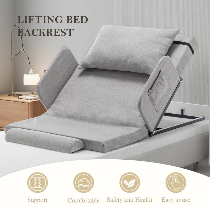 Electric Adjustable Bed Backrest with Safety Rails - 300 lbs Capacity, 68° Lift Range for Elderly & Patient Care