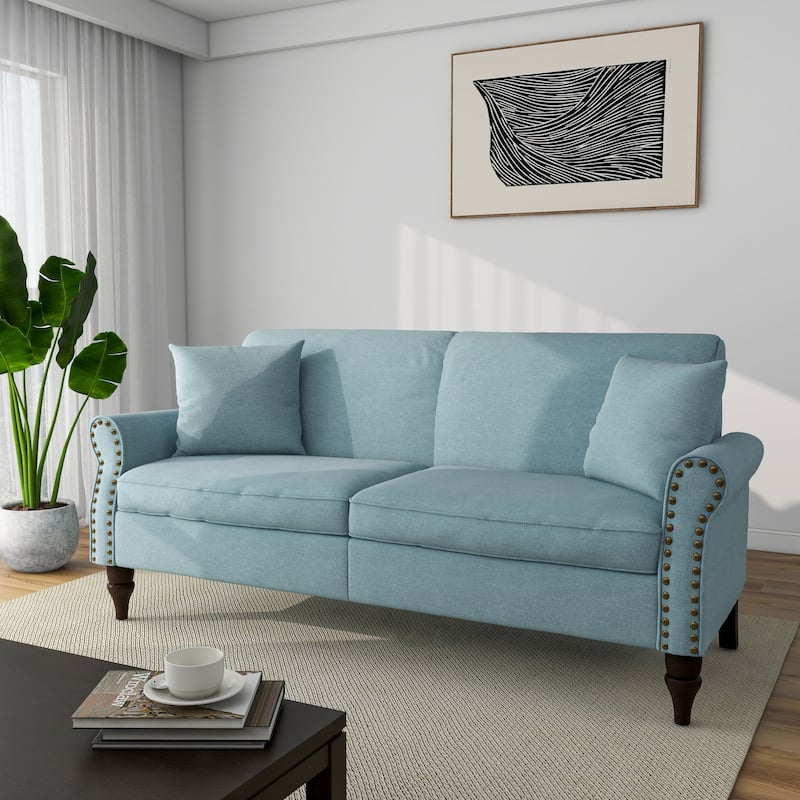 73" Sofa with Nailhead Trim Rolled Arms