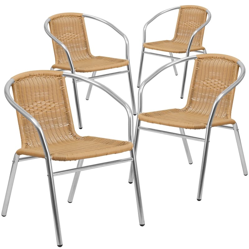 4 Pack Aluminum and Rattan Commercial Indoor-Outdoor Restaurant Stack Chair