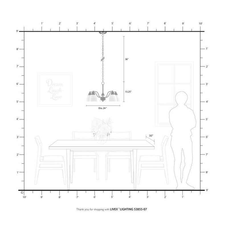 Livex Lighting 5-light Brushed Nickel Semi Flush/Chandelier, 53855-91 - 24" DIA X 11.75" H/24" DIA X 13.25" H