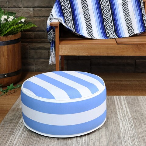 Sunnydaze Indoor/Outdoor Inflatable Ottoman - All-Weather Design - Beach-Bound Stripe - 21-Inch