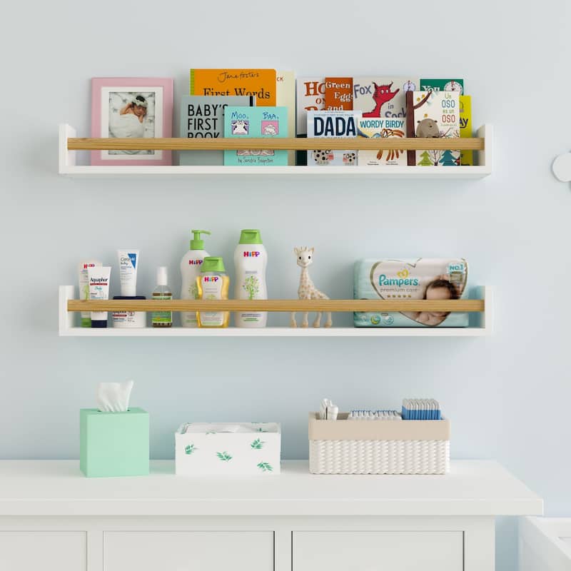 Wallniture Madrid Kids Bookcases, Wall Shelves for Nursery Decor, 36", White, Set of 2
