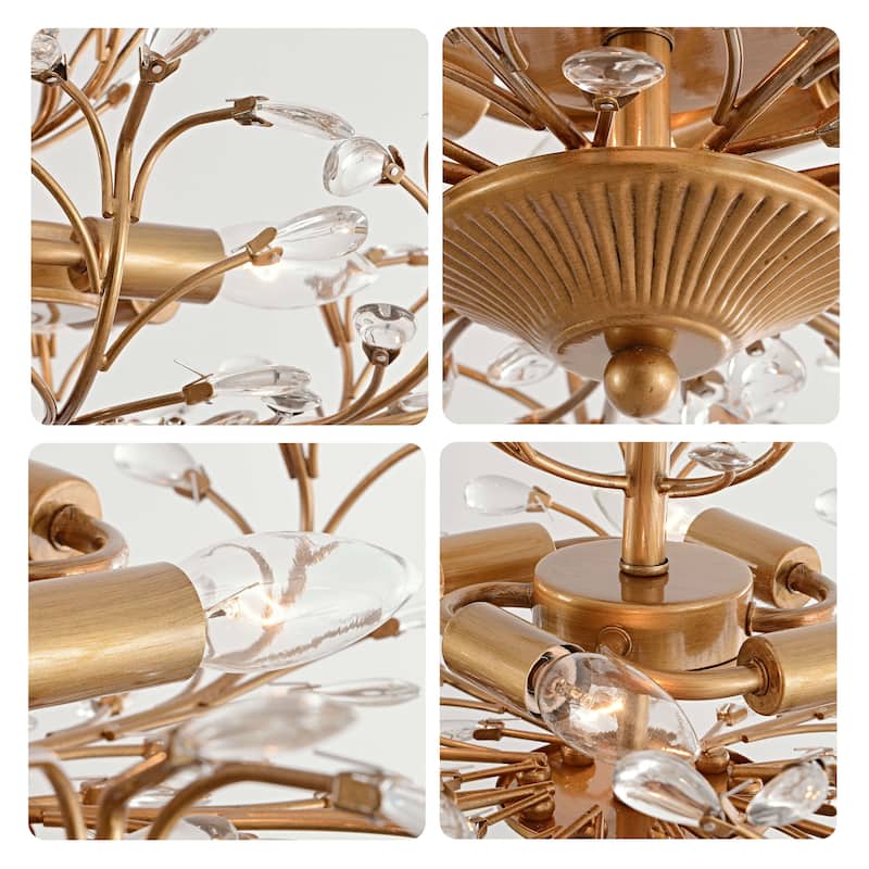 Flavia 4-light Crystal Beaded 9-Branch Chandelier - Brushed Brass