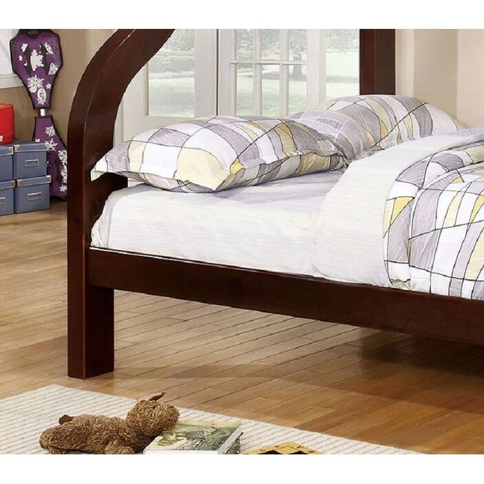 Twin Over Full Bunk Bed, Espresso Finish, Attached Curved Ladder, Sturdy Design